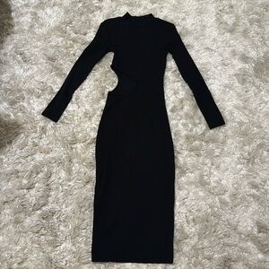 ZARA black ribbed cut out midi dress